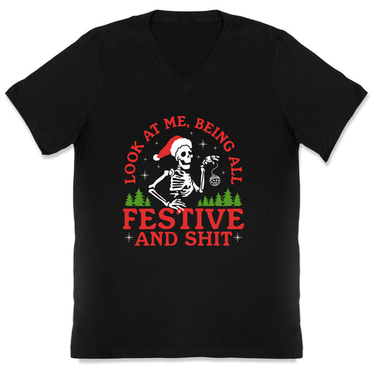 Look At Me Being All Festive Skeleton V-Neck