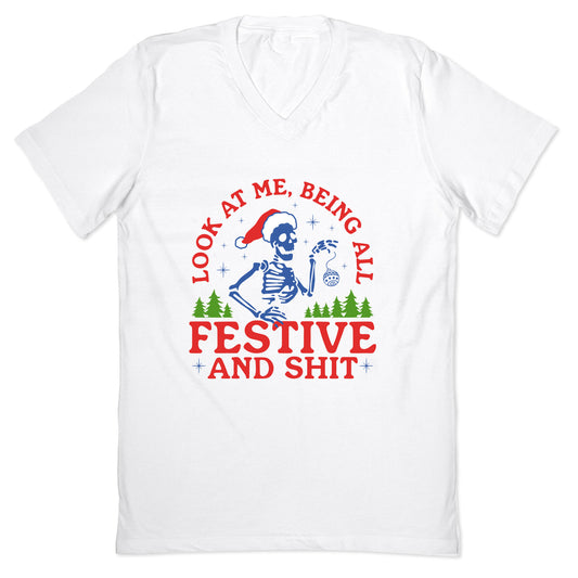 Look At Me Being All Festive Skeleton V-Neck