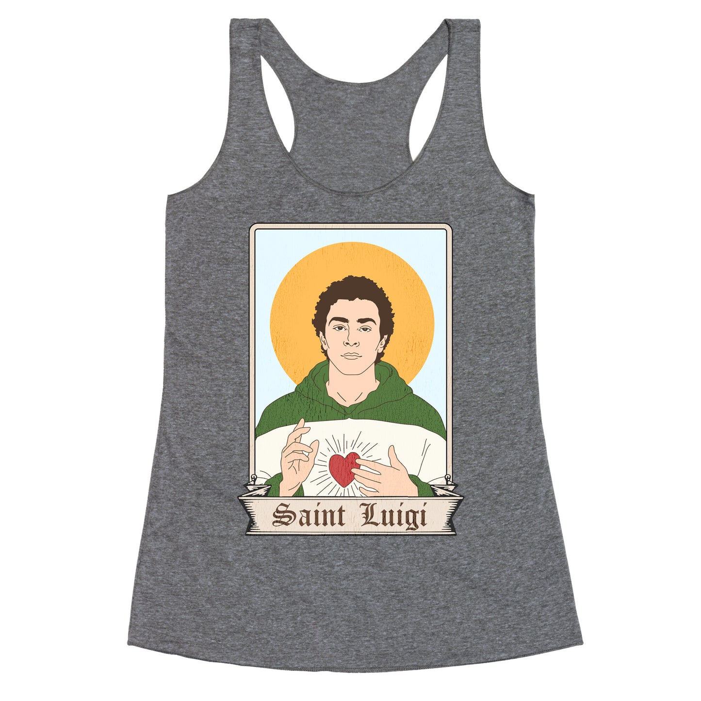 Saint Luigi Mangione Cartoon Racerback Tank