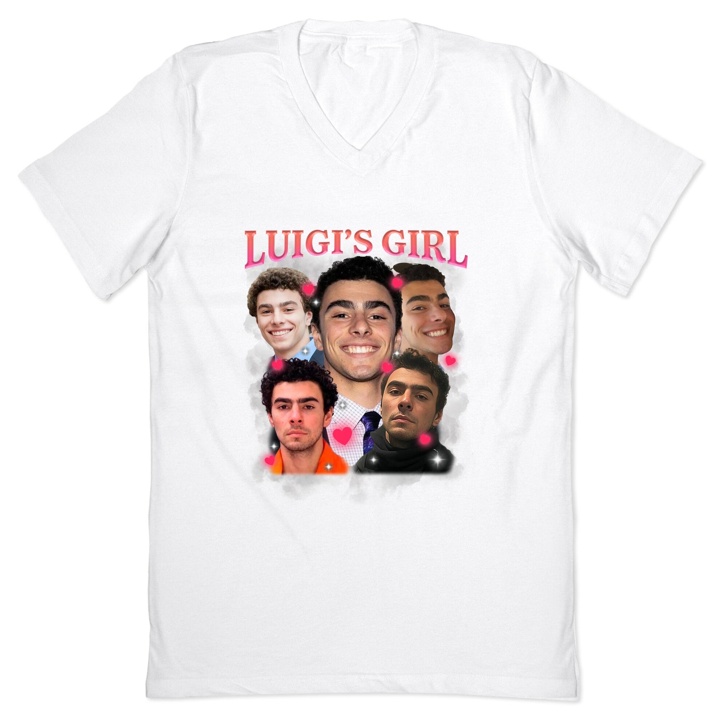 Luigis Girl Mangione Valentines Day V-Neck