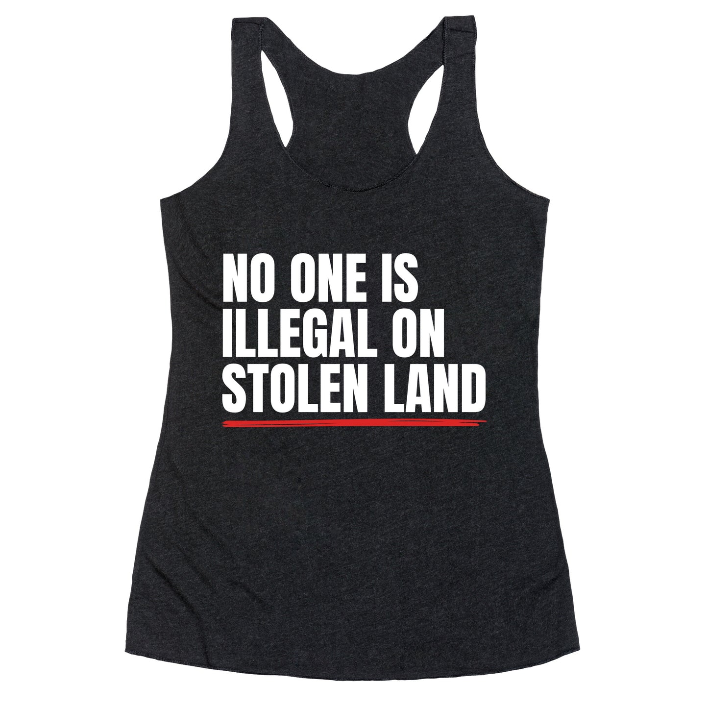No One Is Illegal On Stolen Land Racerback Tank