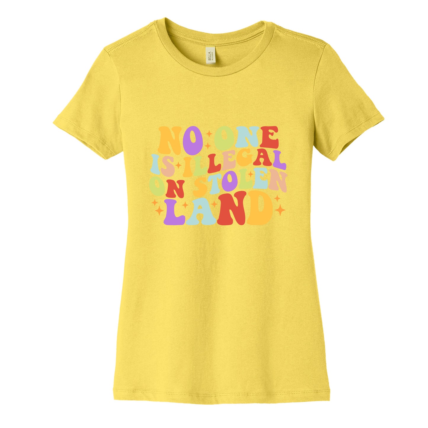No One Is Illegal On Stolen Land Retro Womens Cotton Tee