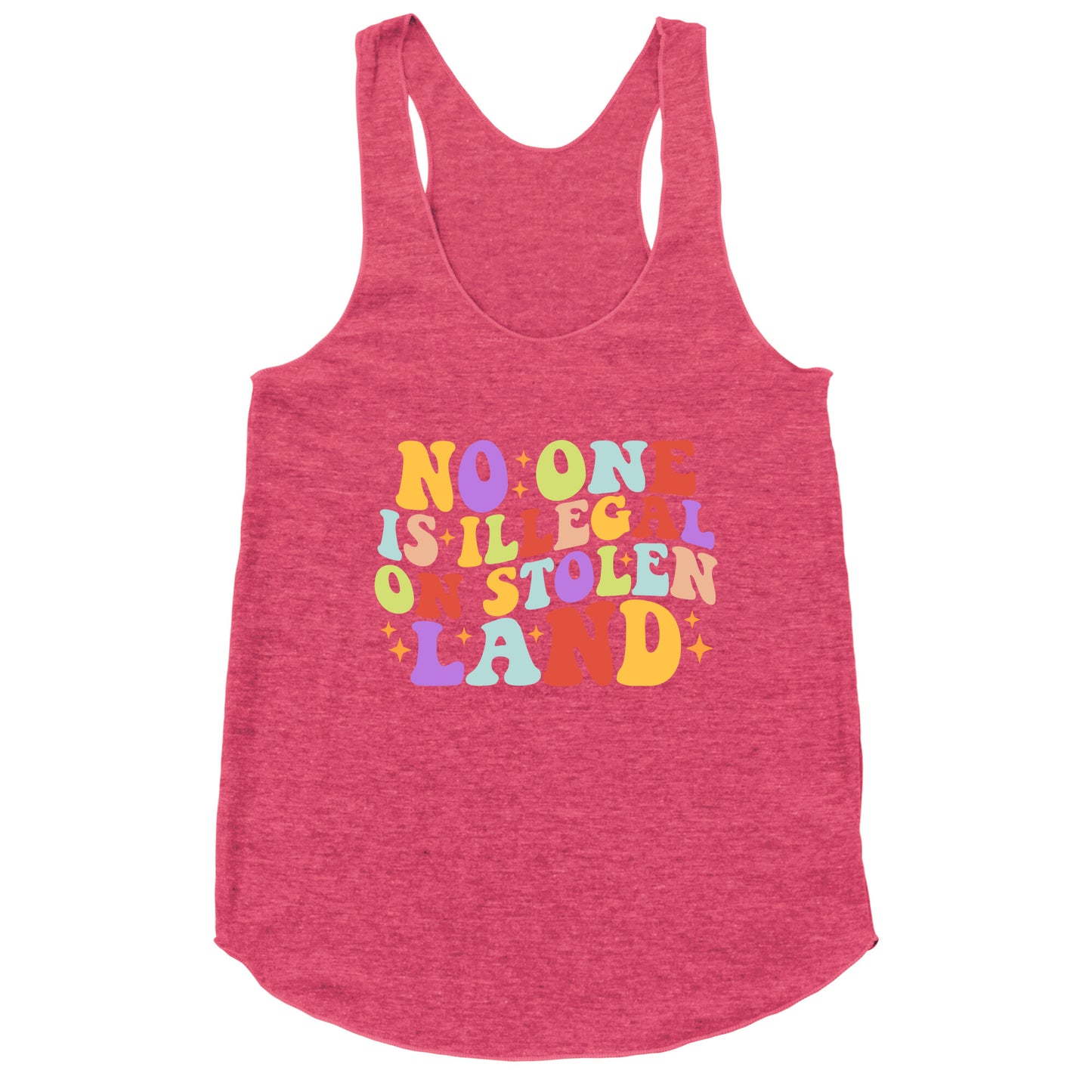 No One Is Illegal On Stolen Land Retro Racerback Tank