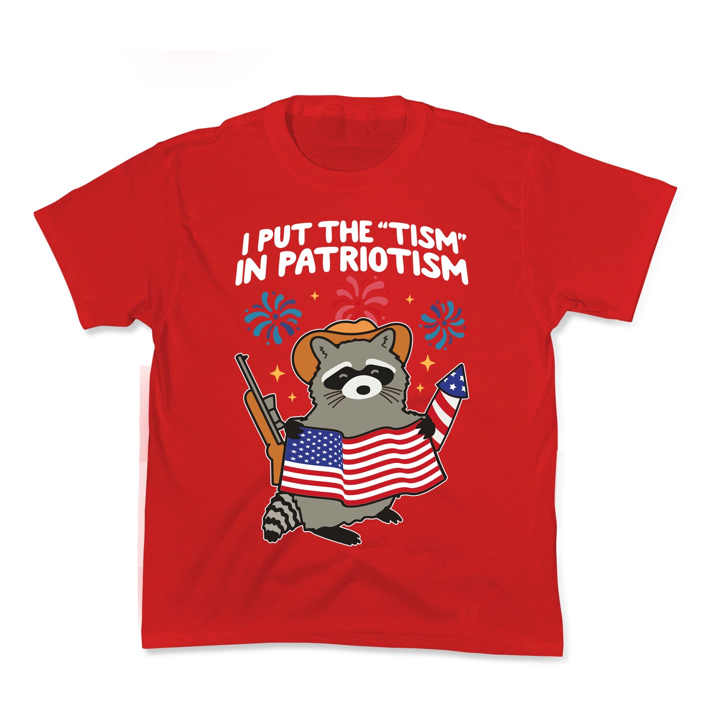 Tism In Patriotism Racoon Kids Tee