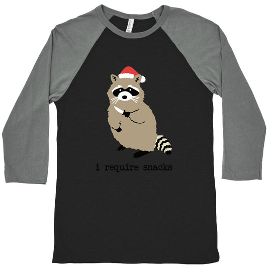 I Require Snacks Baseball Tee