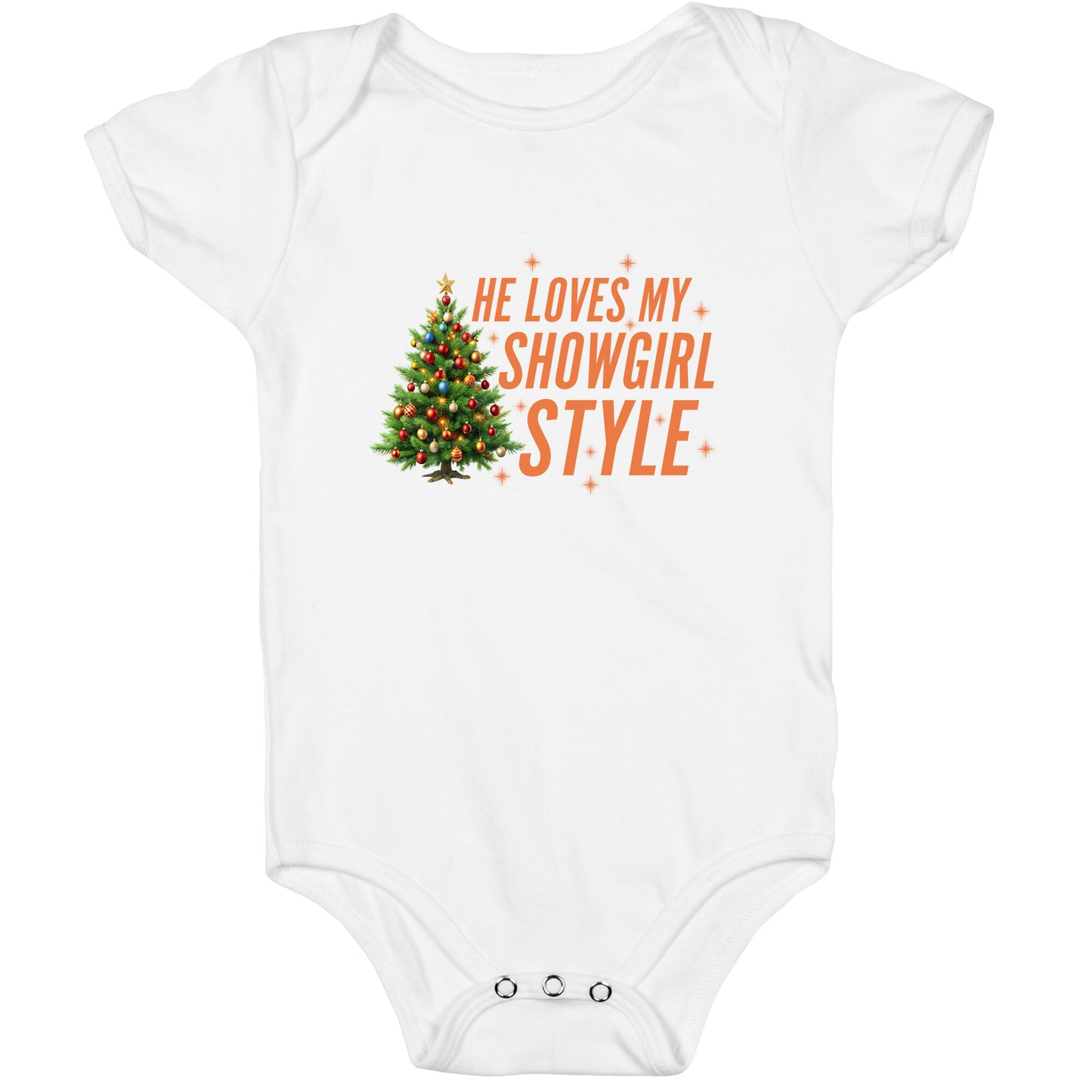 He Loves My Showgirl Style, She Loves my Redwood Tree Baby One-Piece