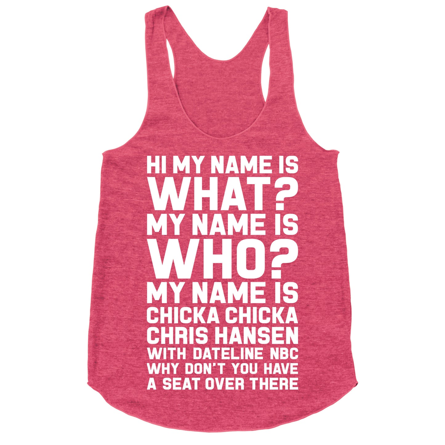 My Name Is Chicka Chicka Chris Hansen Racerback Tank