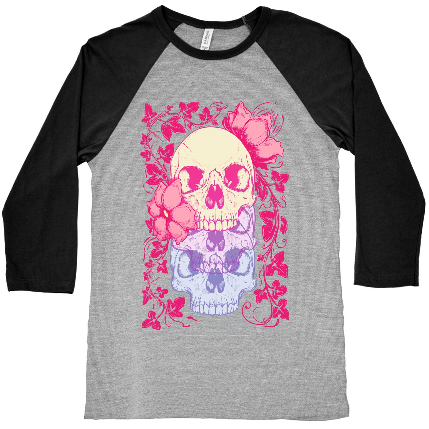 Skull of Vines and Flowers Baseball Tee