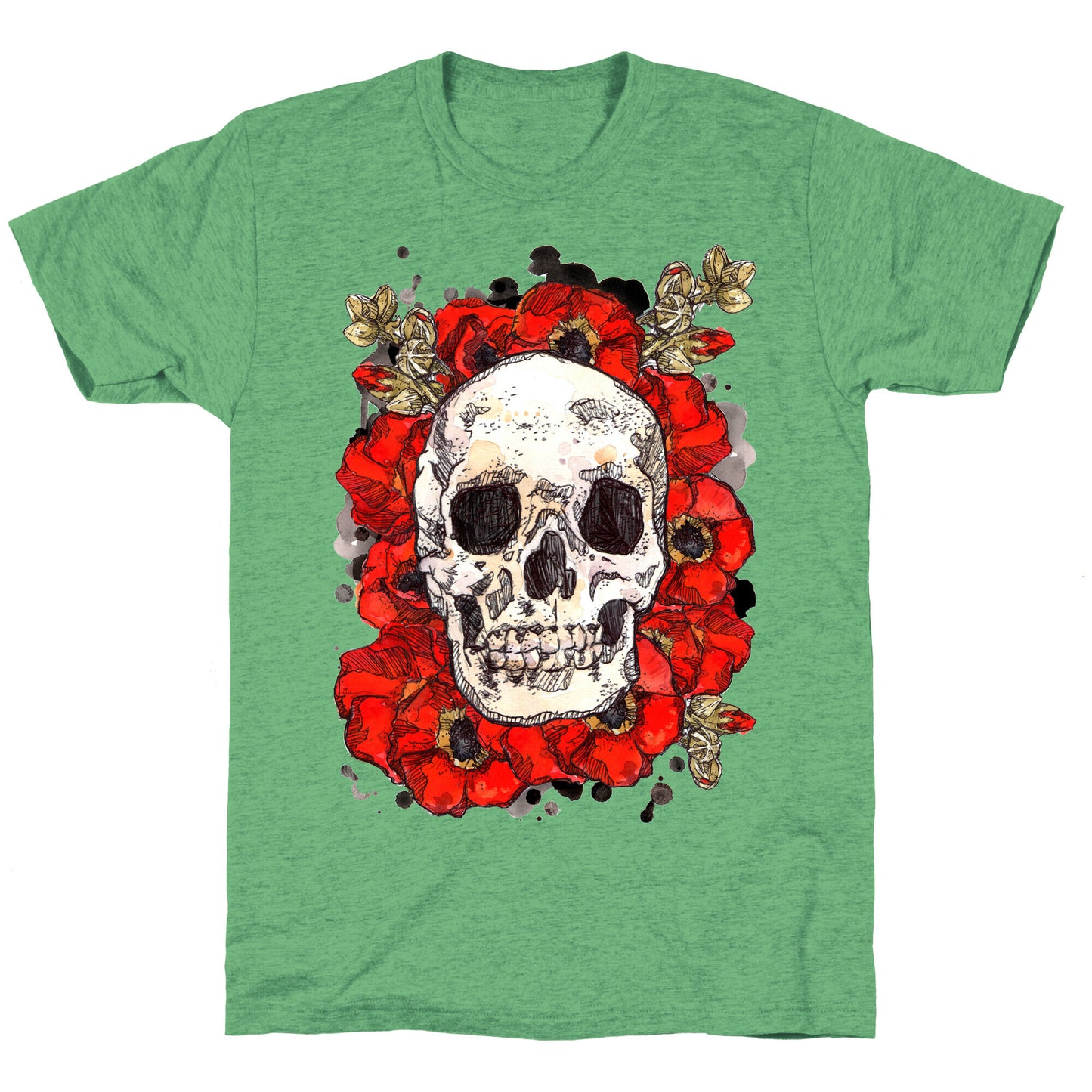 Skull on a Bed of Poppies Unisex Triblend Tee