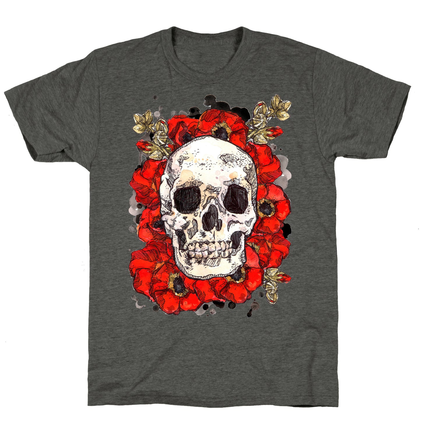 Skull on a Bed of Poppies Unisex Triblend Tee