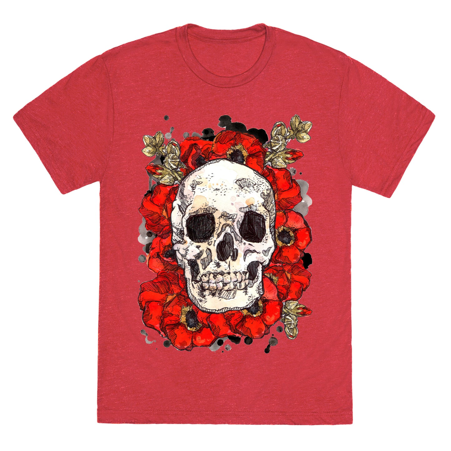 Skull on a Bed of Poppies Unisex Triblend Tee