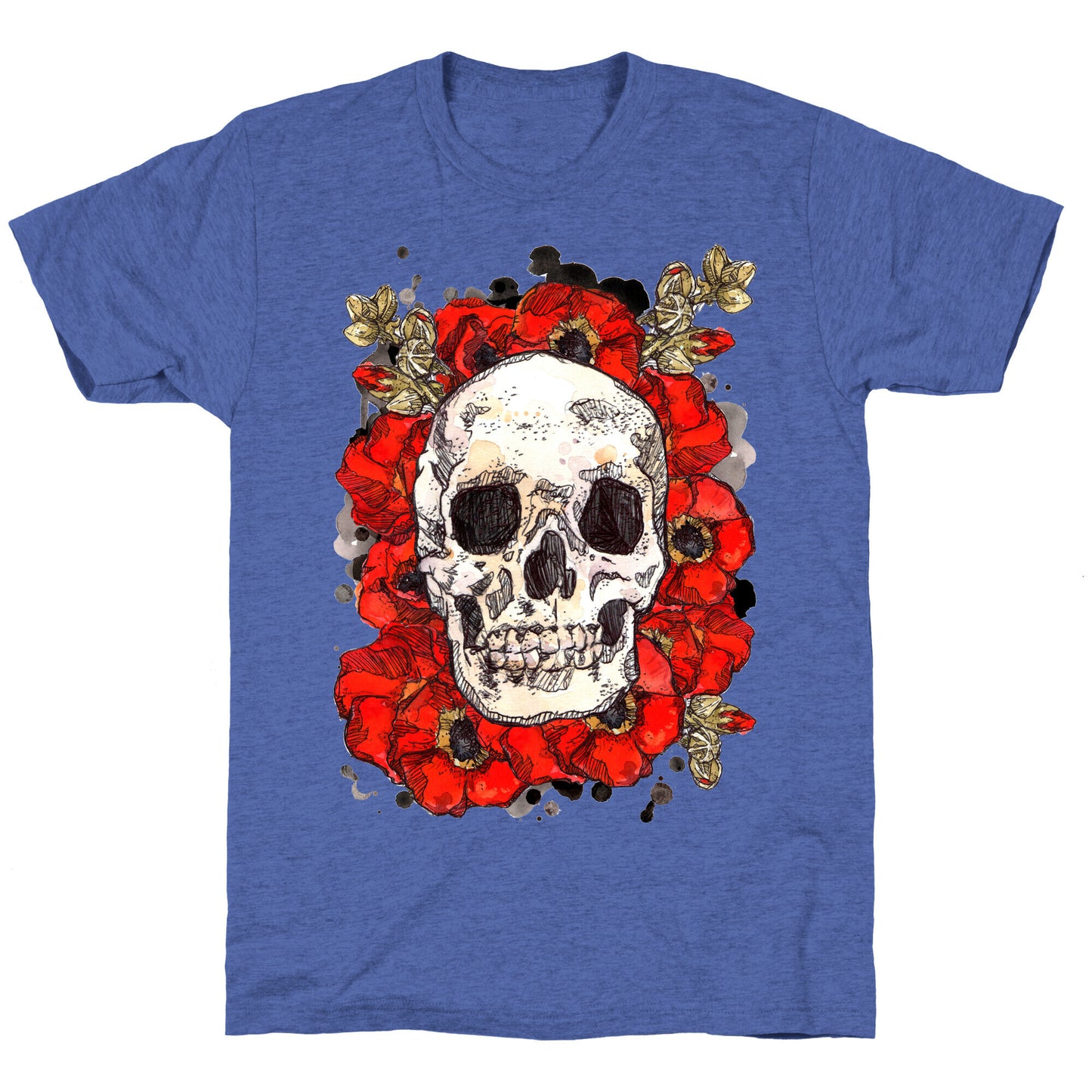 Skull on a Bed of Poppies Unisex Triblend Tee