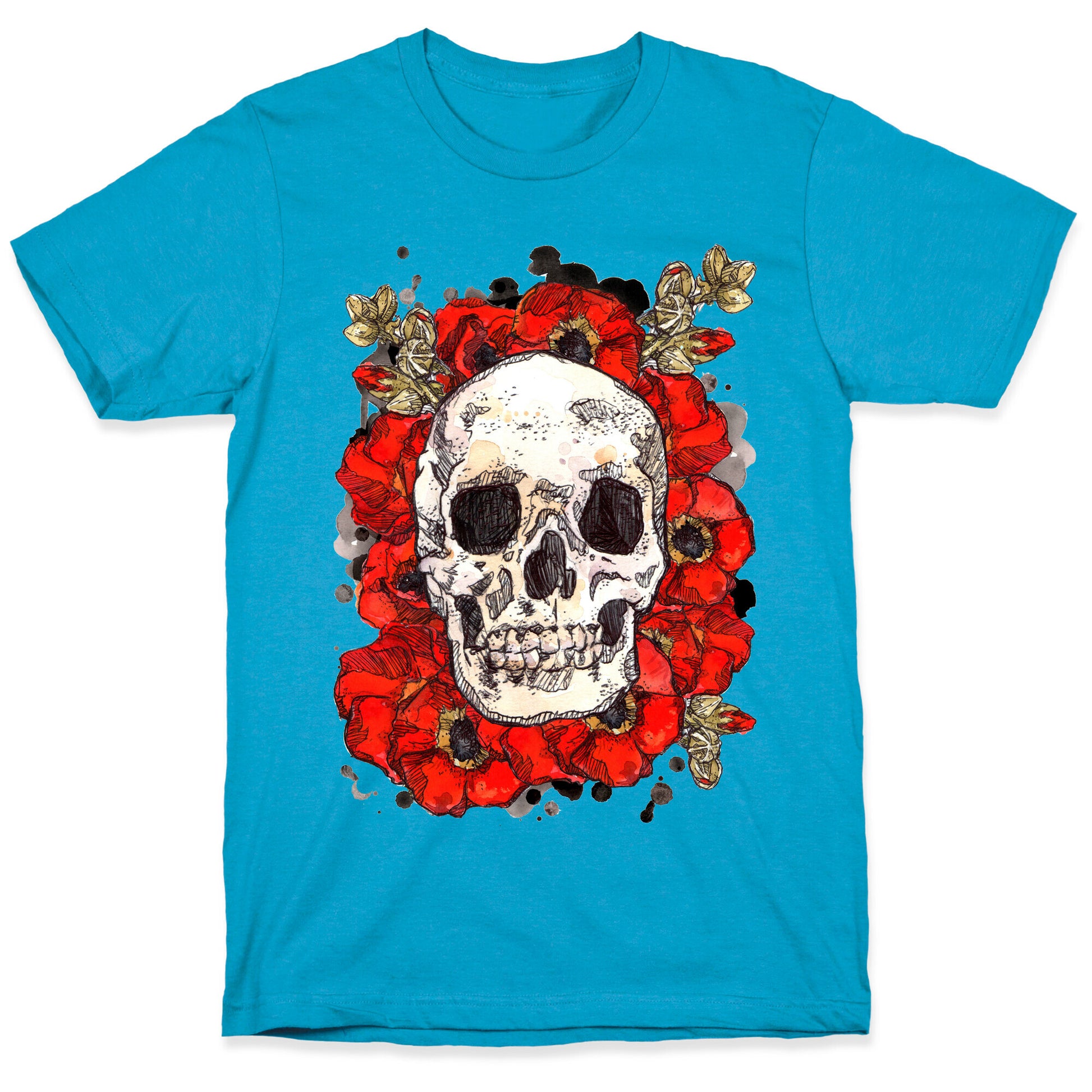 Skull on a Bed of Poppies Unisex Triblend Tee