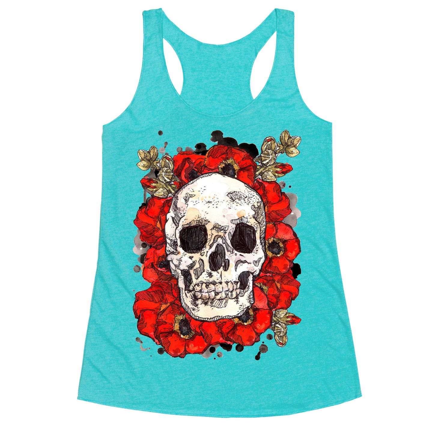 Skull on a Bed of Poppies Racerback Tank