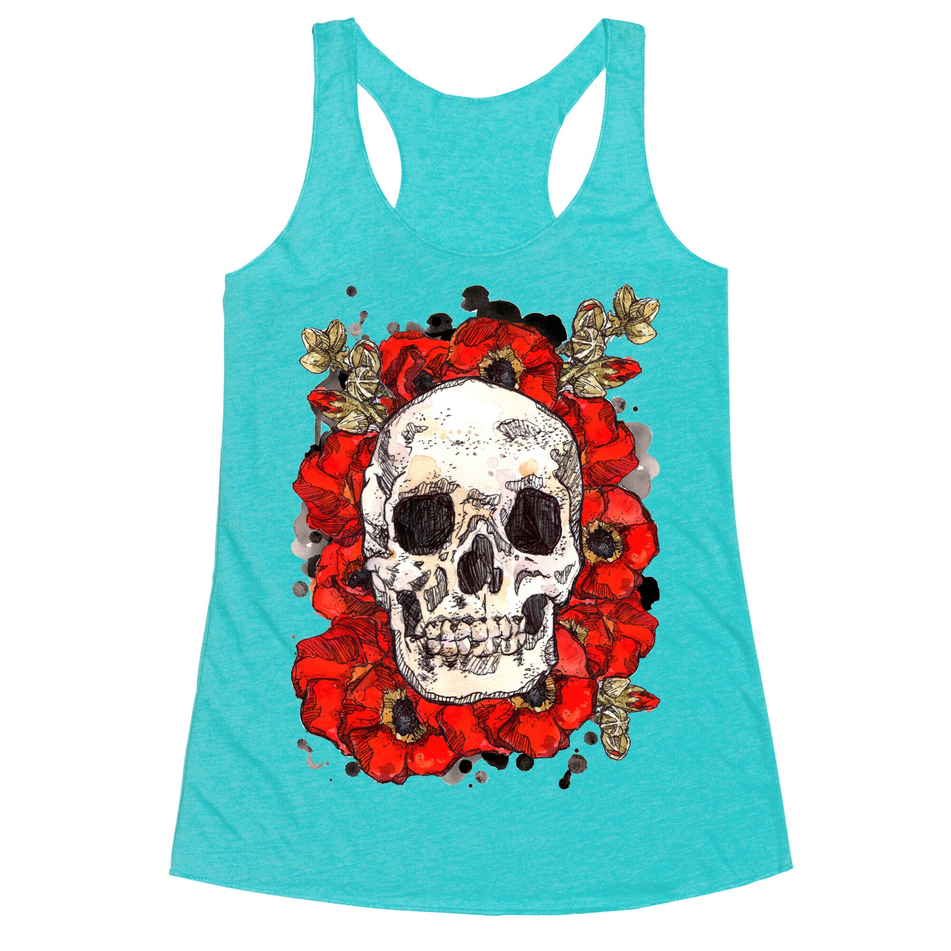 Skull on a Bed of Poppies Racerback Tank