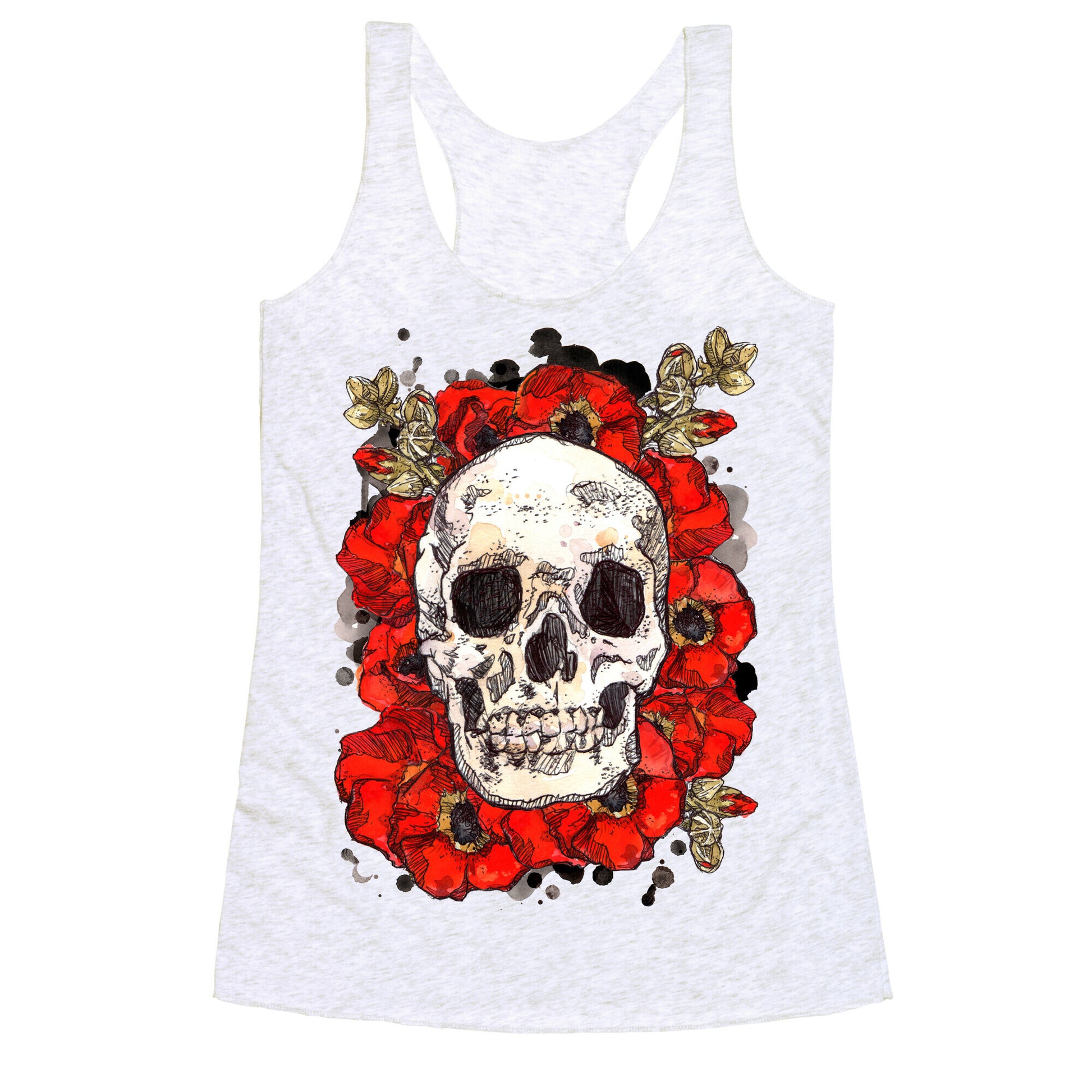 Skull on a Bed of Poppies Racerback Tank