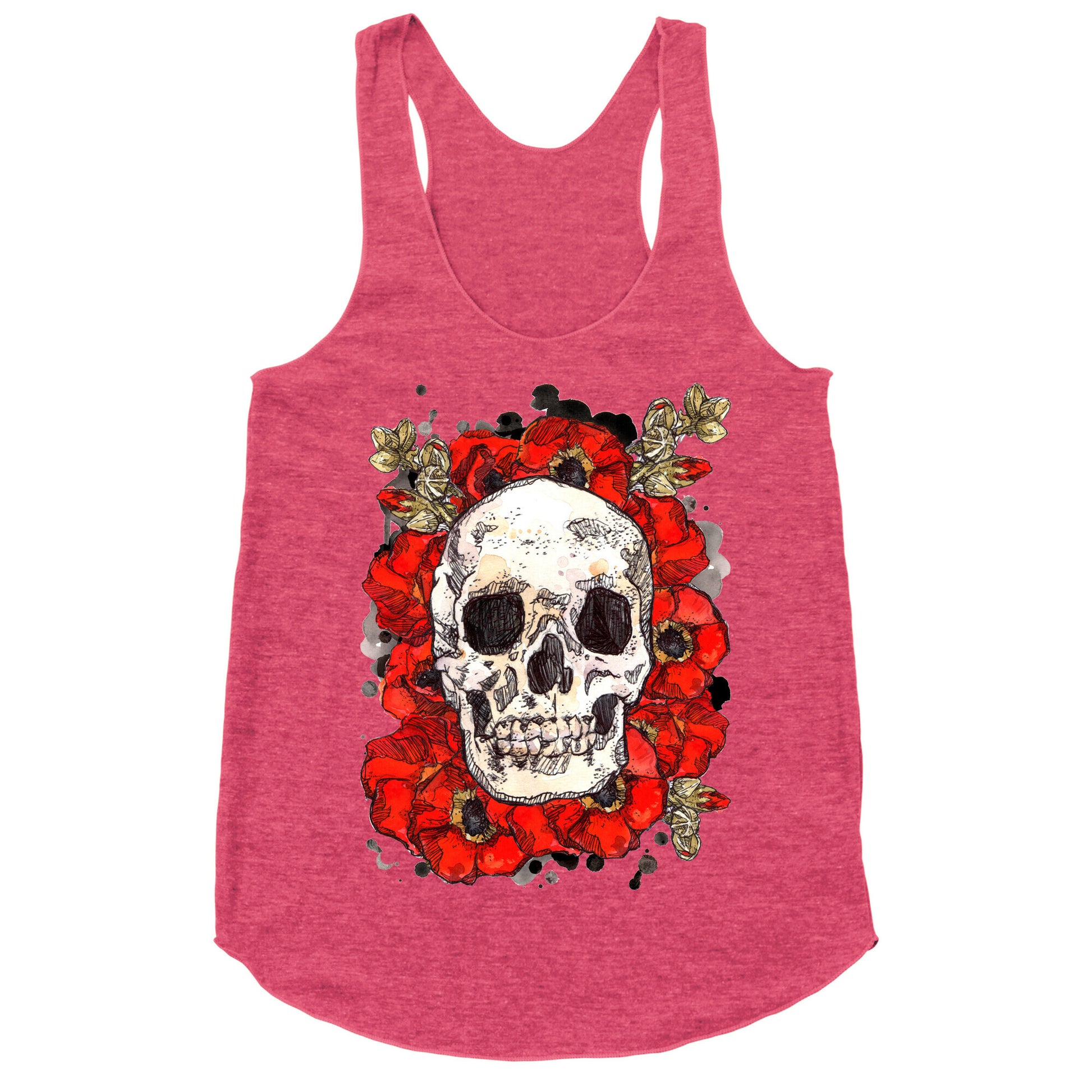 Skull on a Bed of Poppies Racerback Tank