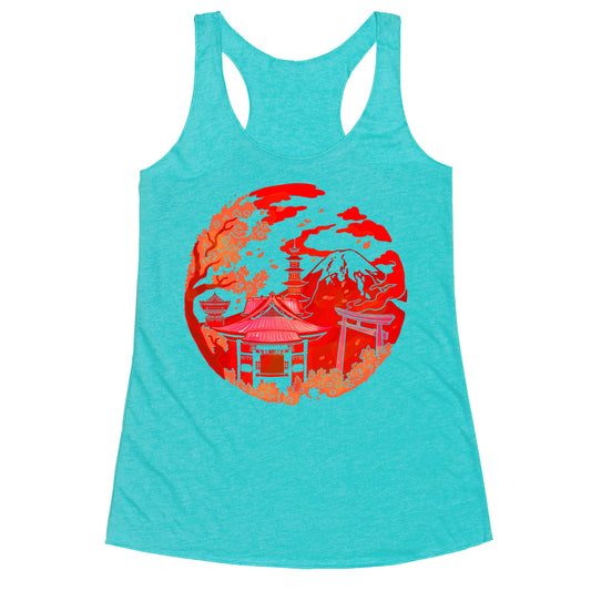 Japan's Mount Fuji and Shinto Shrines Inside the Rising Sun Racerback Tank