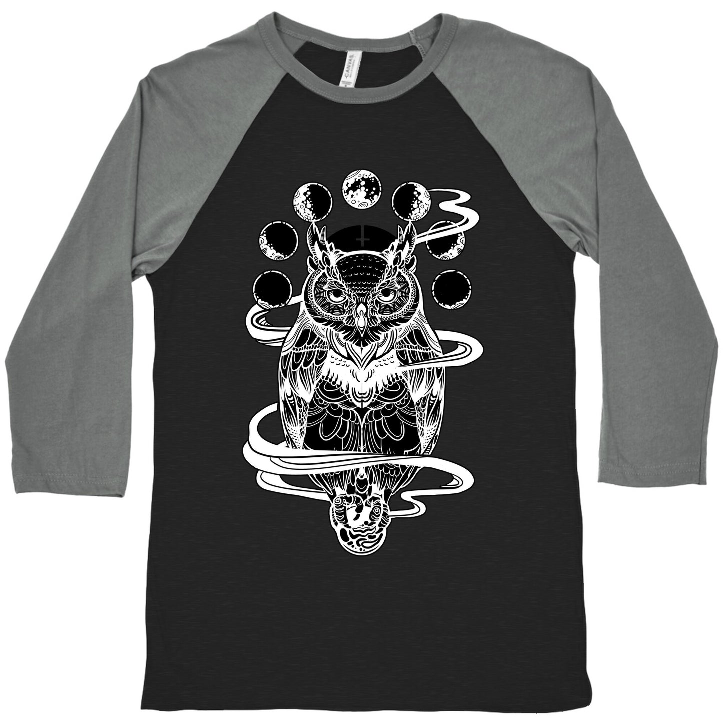 Witch's Owl Under the Phases of the Moon Baseball Tee