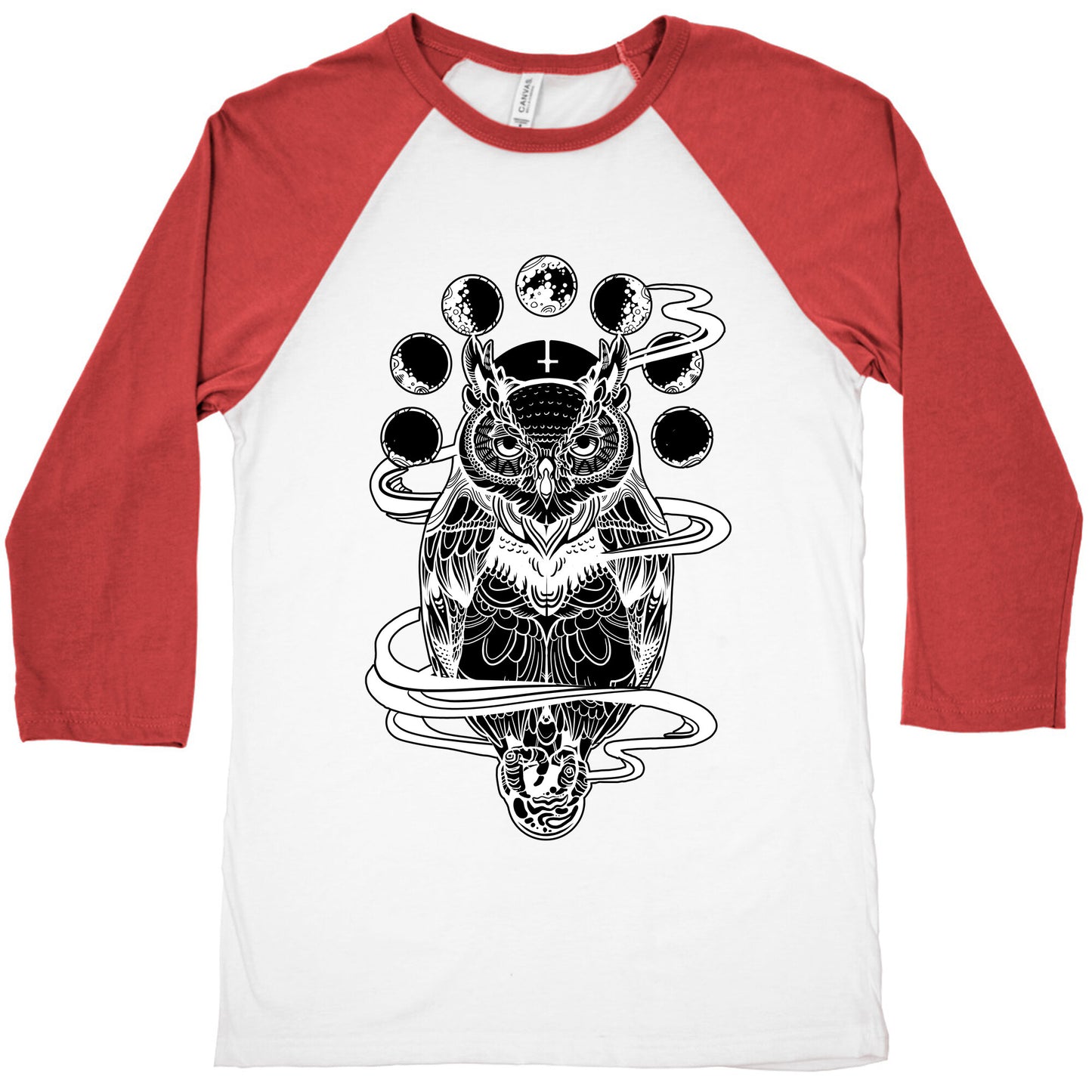 Witch's Owl Under the Phases of the Moon Baseball Tee