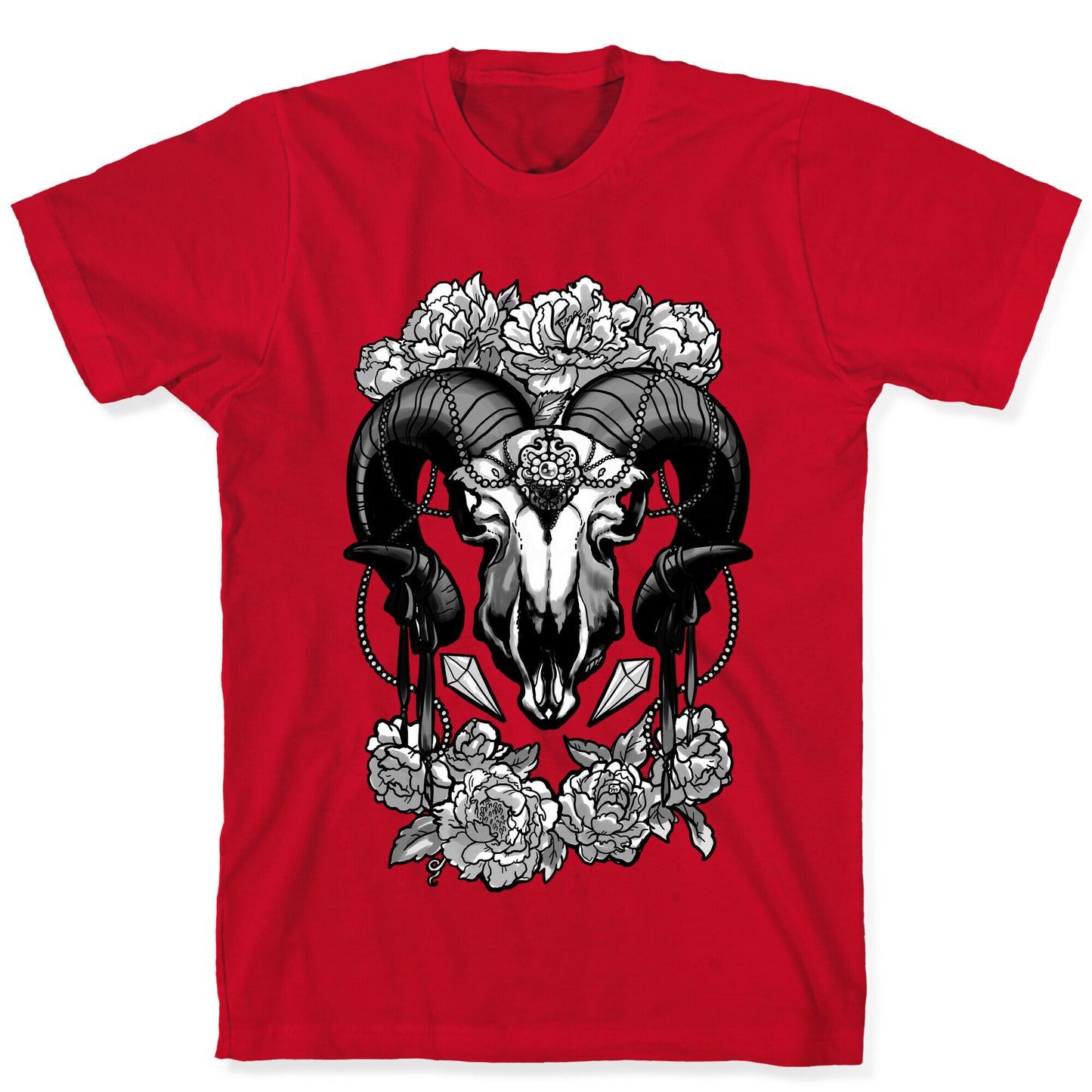 Flowery Ram Skull T-Shirt