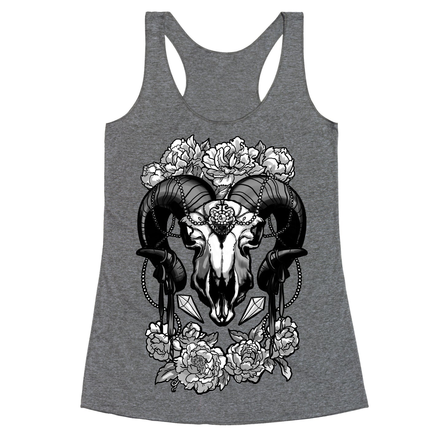 Flowery Ram Skull Racerback Tank