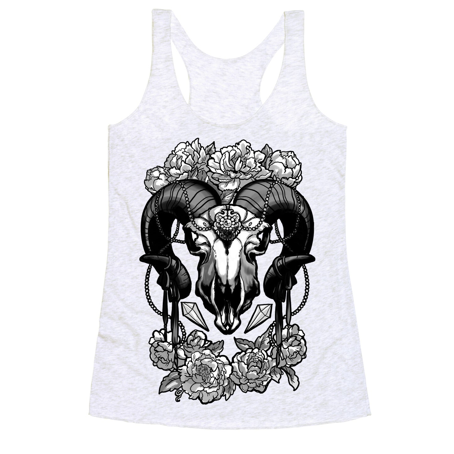 Flowery Ram Skull Racerback Tank