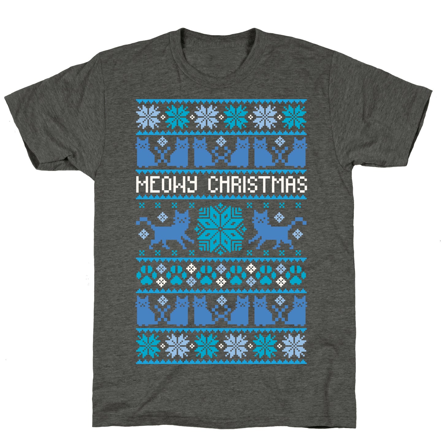Meowy Christmas Cat Sweater Pattern Unisex Triblend Tee