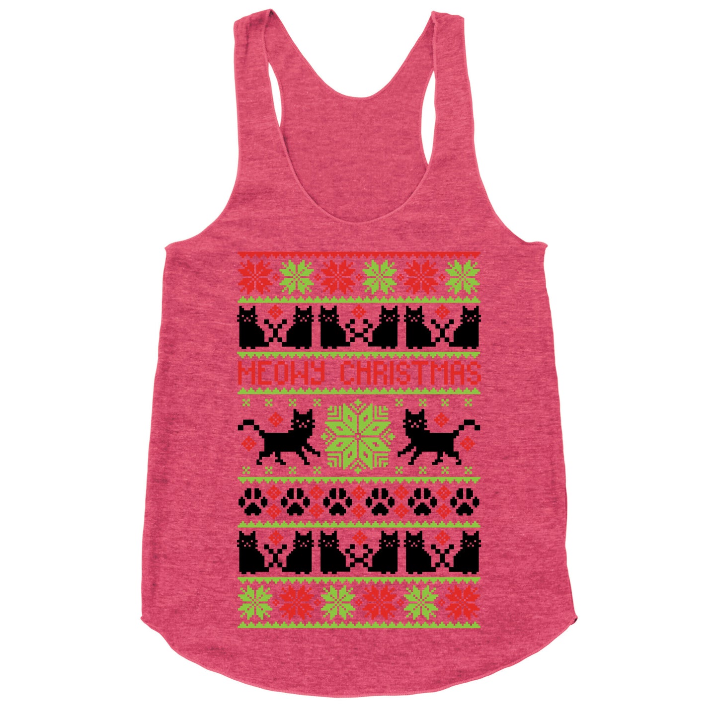 Meowy Christmas Cat Sweater Pattern Racerback Tank