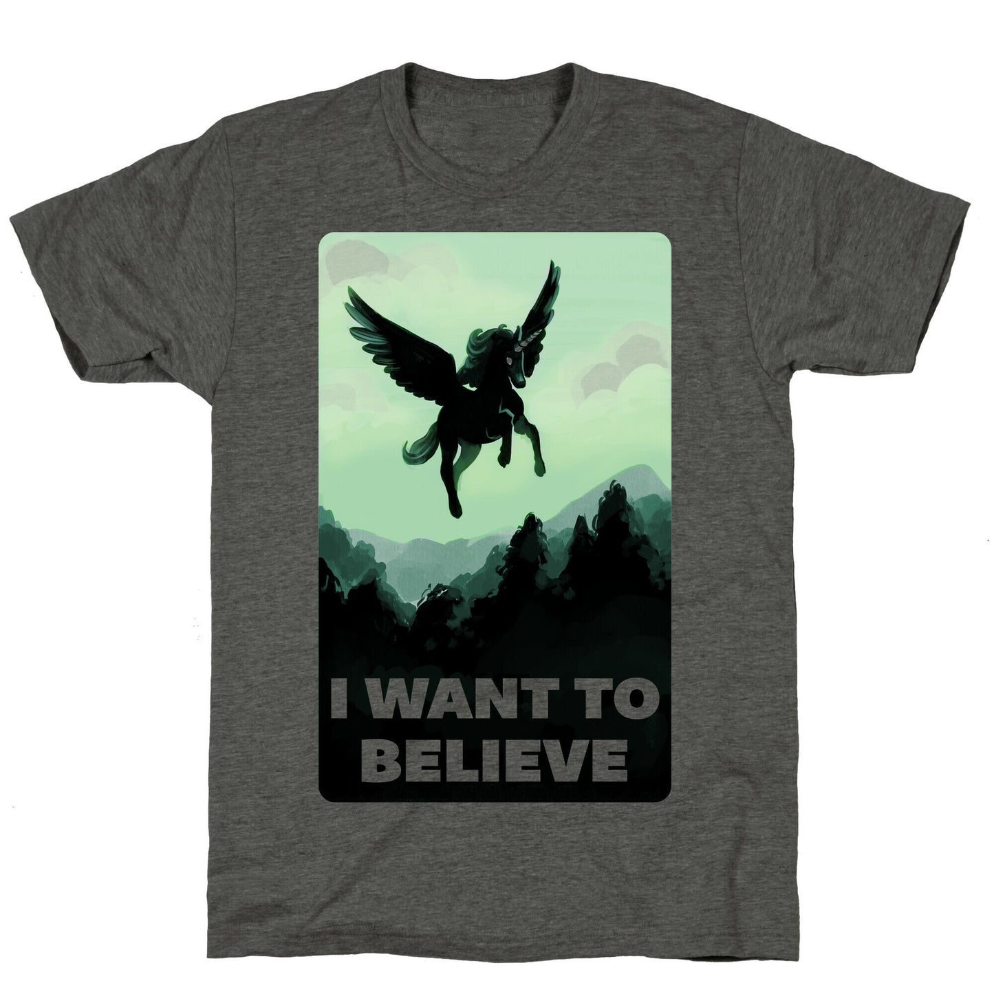 Winged Unicorn: I Want To Believe Parody Unisex Triblend Tee