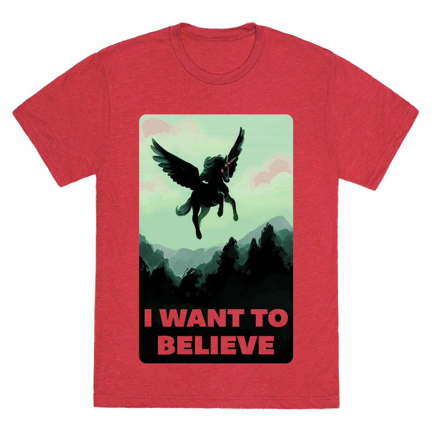 Winged Unicorn: I Want To Believe Parody Unisex Triblend Tee