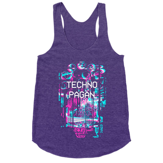 Techno Pagan Glitch Art Racerback Tank