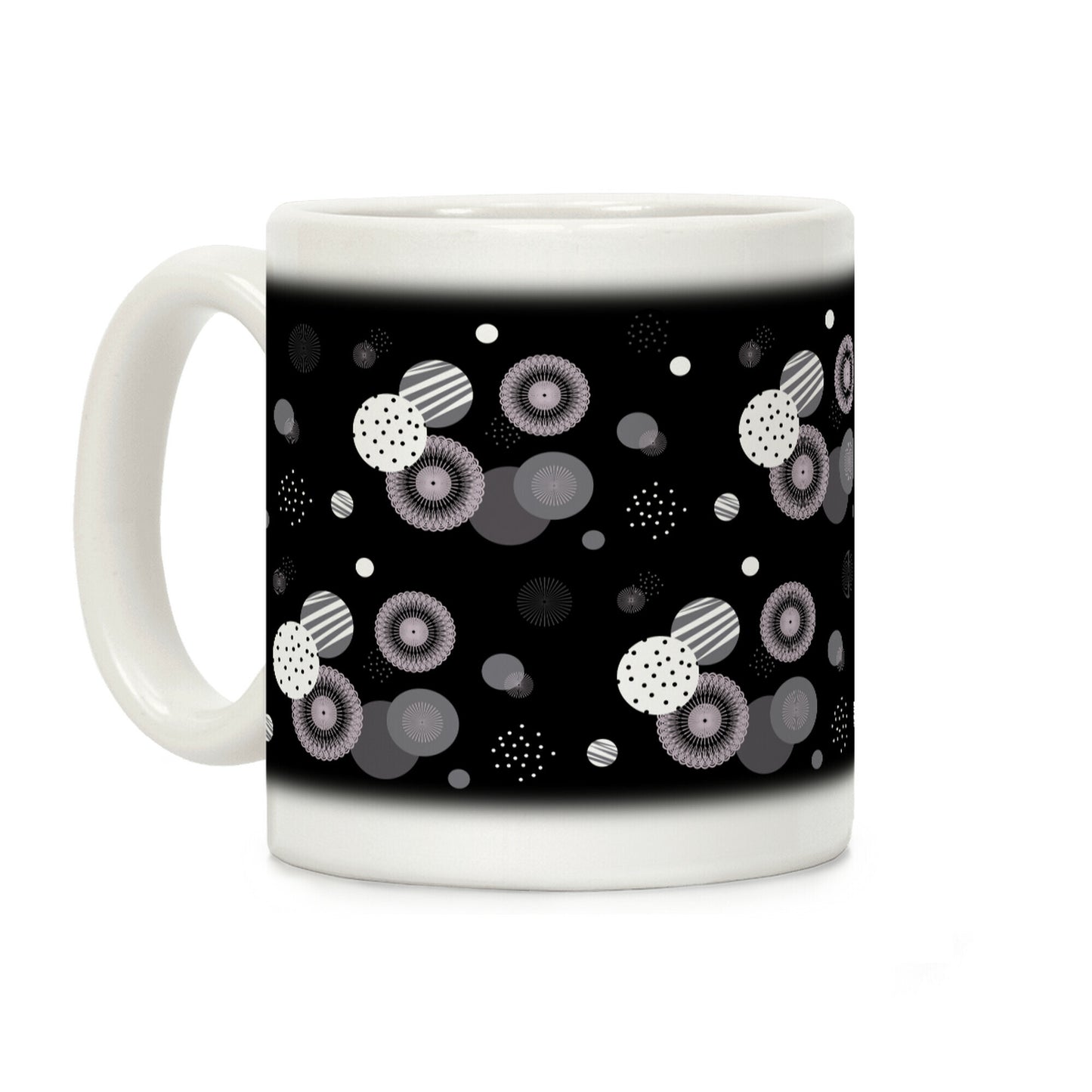 Black and White Radials and Circles Pattern Coffee Mug