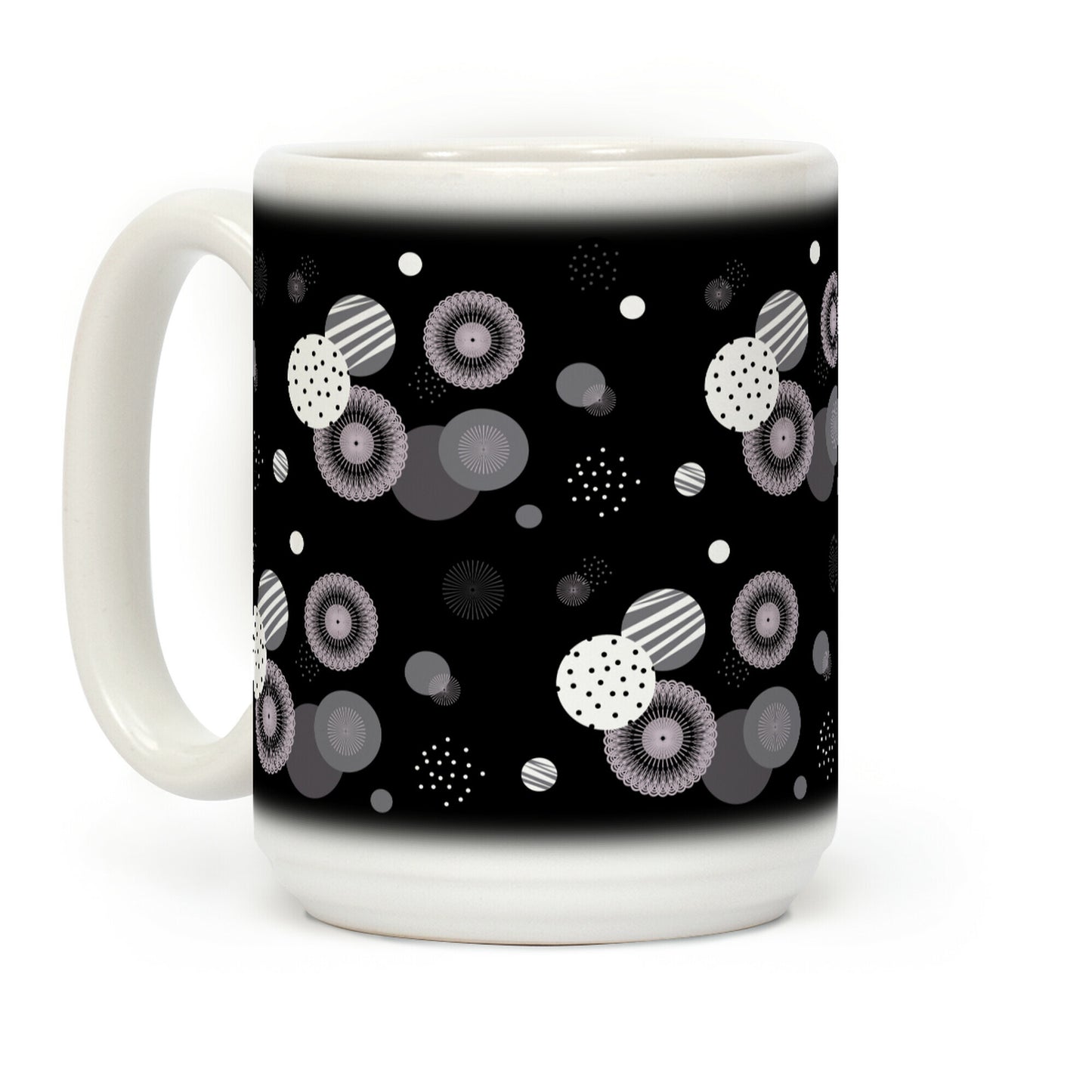 Black and White Radials and Circles Pattern Coffee Mug
