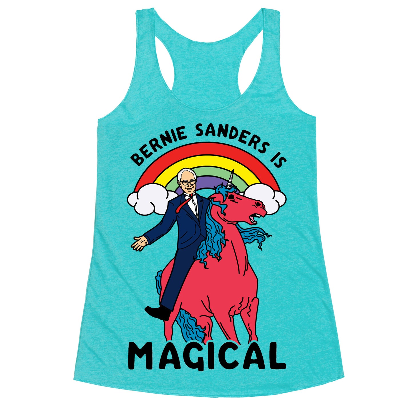 Bernie Sanders on a Magical Unicorn Racerback Tank