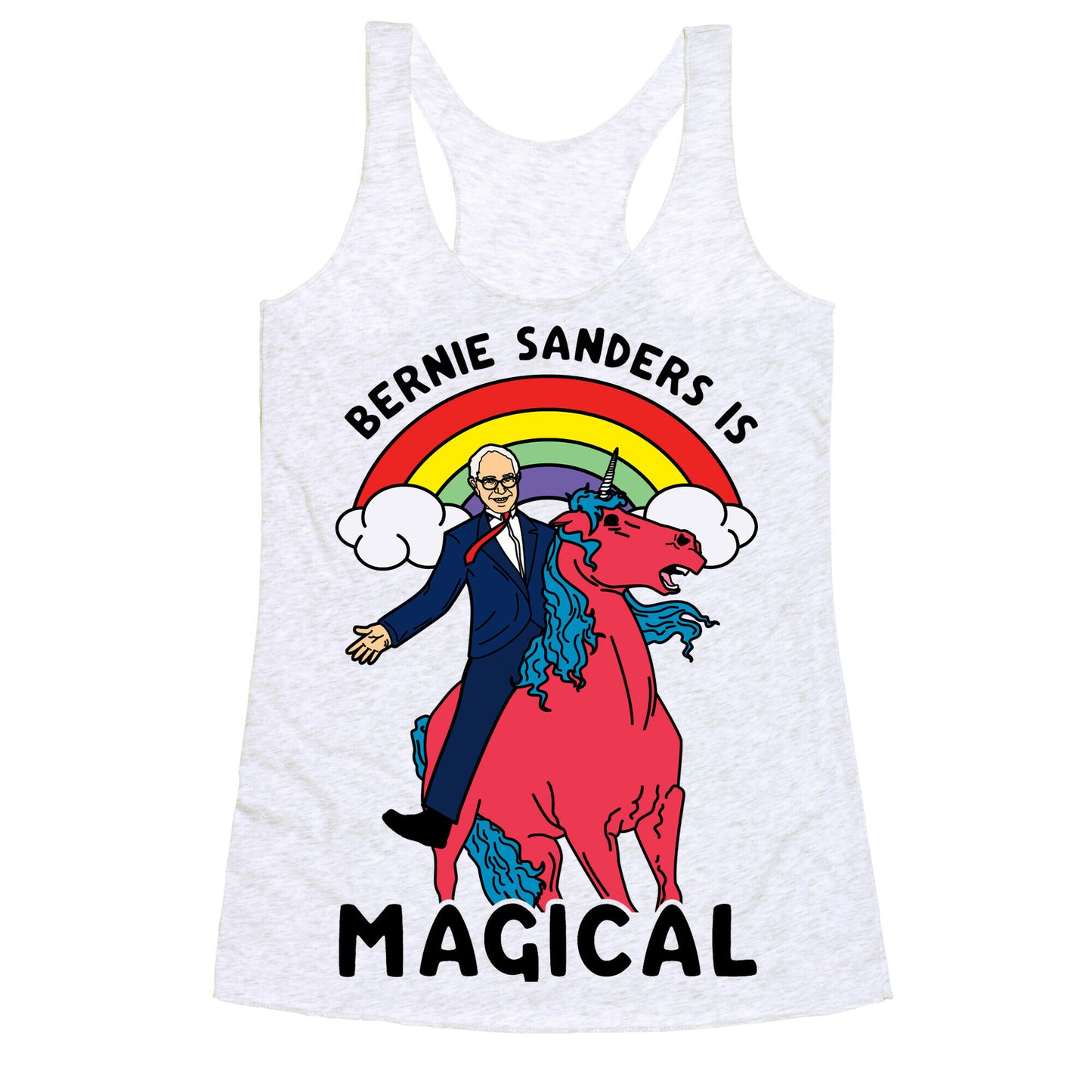 Bernie Sanders on a Magical Unicorn Racerback Tank