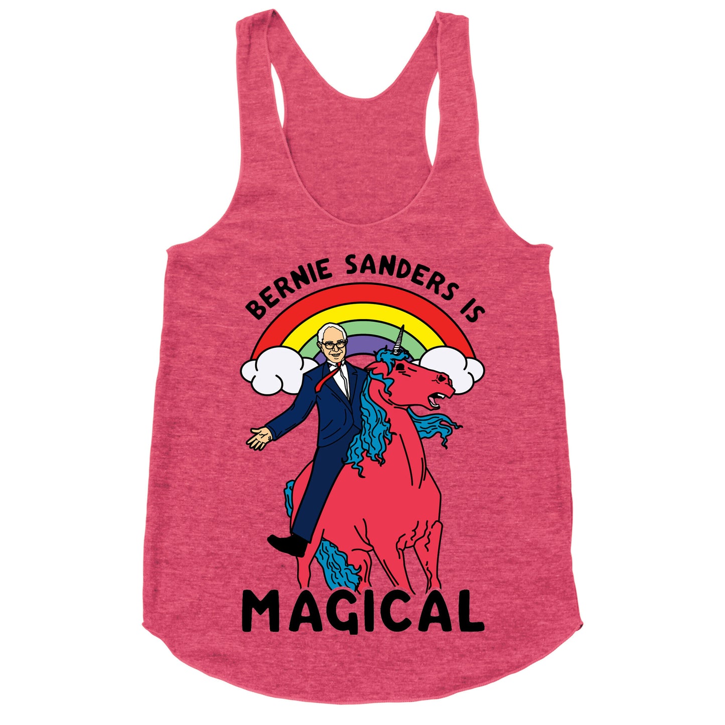 Bernie Sanders on a Magical Unicorn Racerback Tank