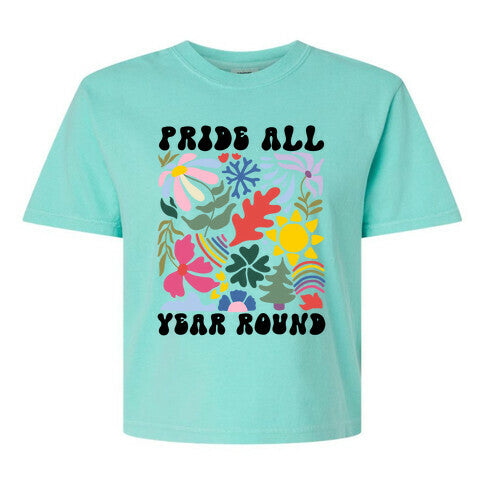 Pride All Year Round Abstract Florals Women's Comfort Colors Heavyweight Boxy Tee