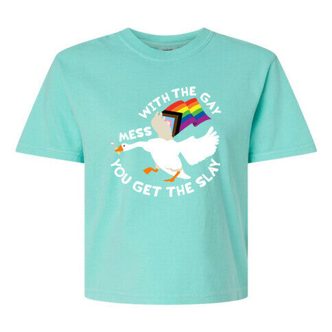Mess With The Gay You Get The Slay Goose Women's Comfort Colors Heavyweight Boxy Tee