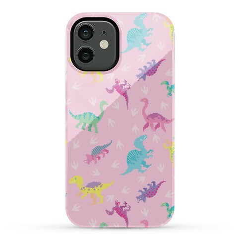 Cute Pastel Pixel Dinosaur Pattern Phone Case