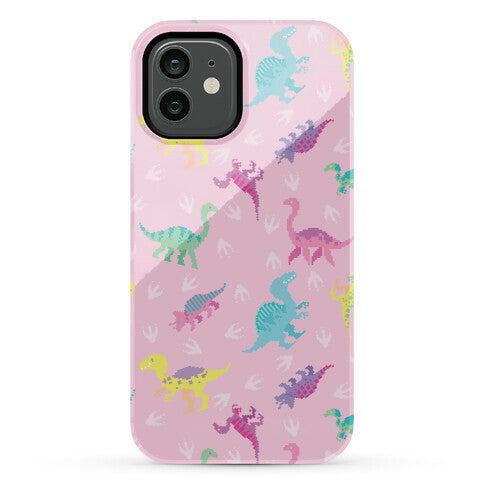 Cute Pastel Pixel Dinosaur Pattern Phone Case
