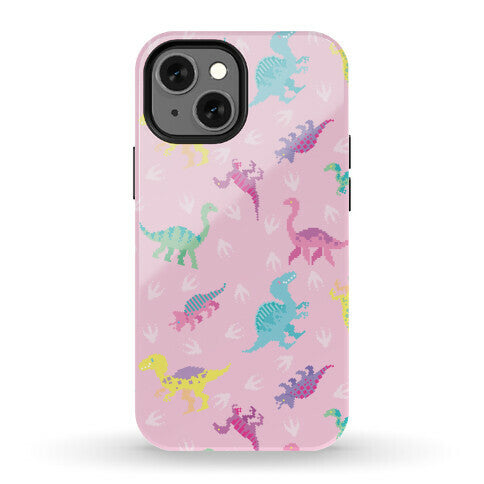 Cute Pastel Pixel Dinosaur Pattern Phone Case