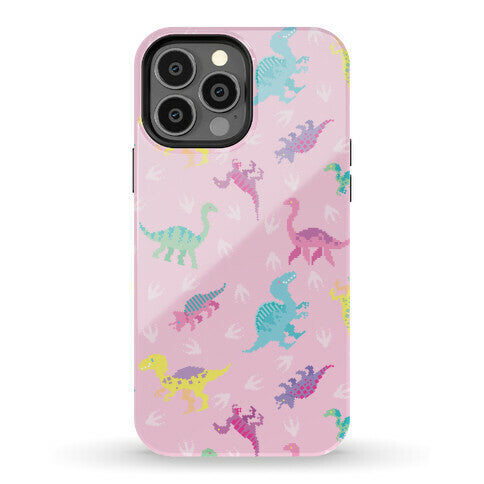 Cute Pastel Pixel Dinosaur Pattern Phone Case