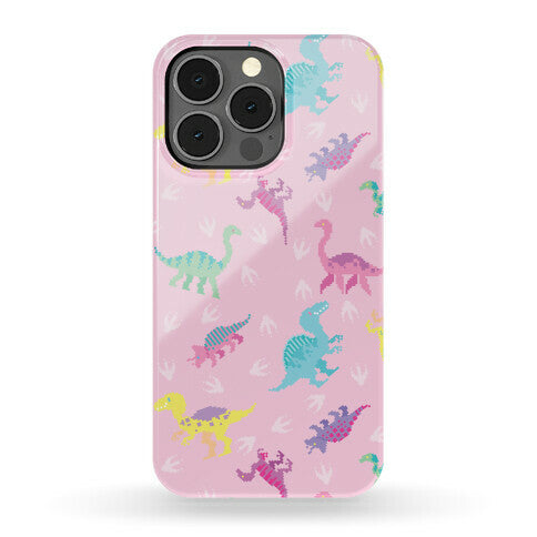 Cute Pastel Pixel Dinosaur Pattern Phone Case