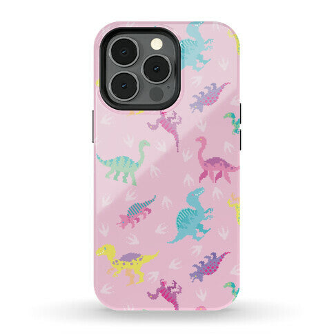 Cute Pastel Pixel Dinosaur Pattern Phone Case