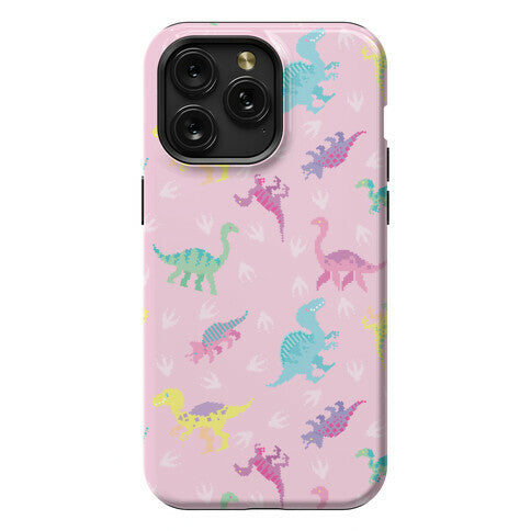 Cute Pastel Pixel Dinosaur Pattern Phone Case
