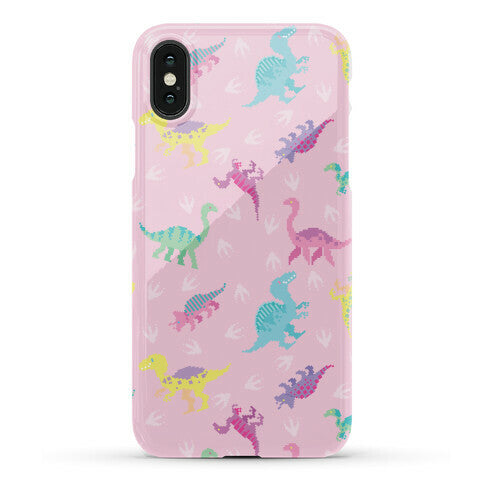 Cute Pastel Pixel Dinosaur Pattern Phone Case