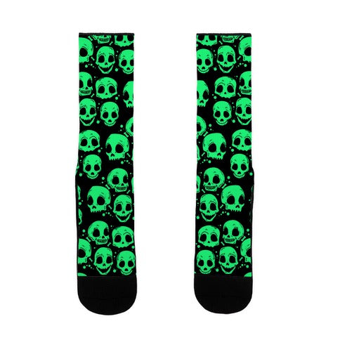 Neon Green Skulls Pattern Socks