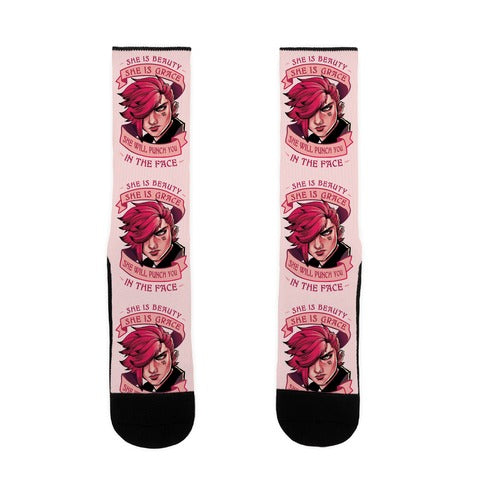 She is Beauty, She Is Grace, She will Punch You In The Face Socks