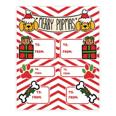 Christmas Puppy Gift Tags Sticker Sheet